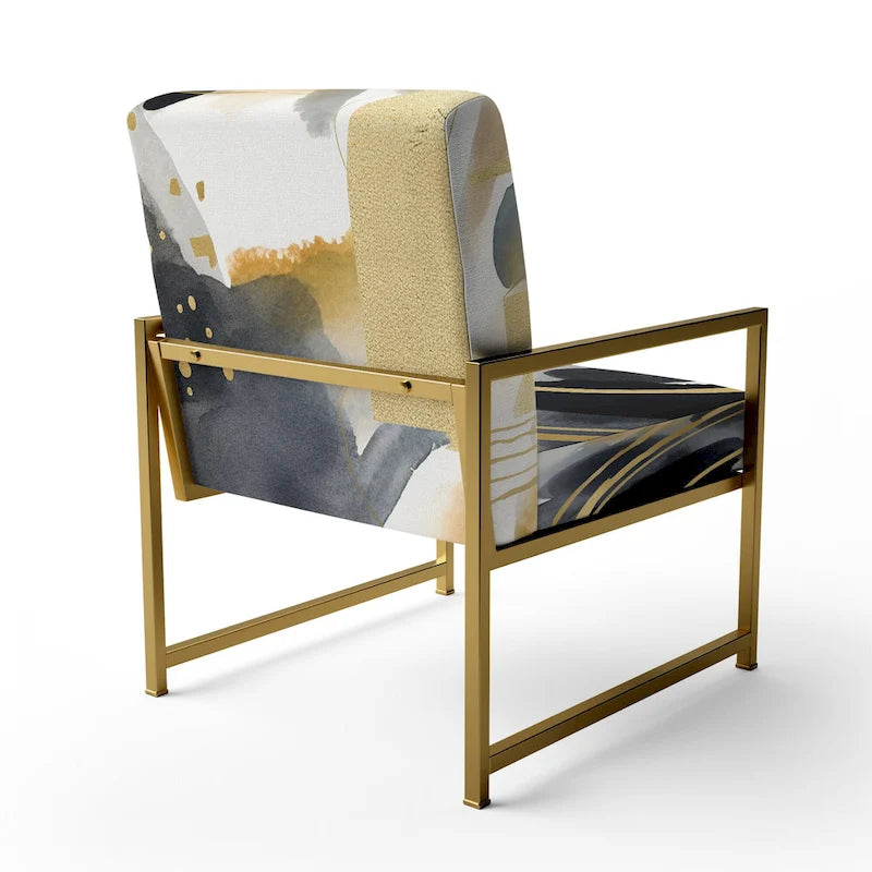 Poltrona singola imbottita con fantasia astratta oro blu nero