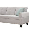 Divano sezionale a L bianco/beige, angolare sinistro, con penisola e pouf, 3-4 posti