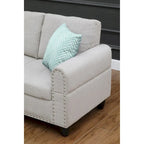 Divano sezionale a L bianco/beige, angolare sinistro, con penisola e pouf, 3-4 posti