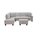 Divano sezionale a L bianco/beige, angolare sinistro, con penisola e pouf, 3-4 posti