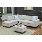 Divano sezionale a L bianco/beige, angolare sinistro, con penisola e pouf, 3-4 posti