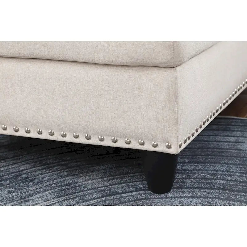 Divano sezionale a L bianco/beige, angolare sinistro, con penisola e pouf, 3-4 posti