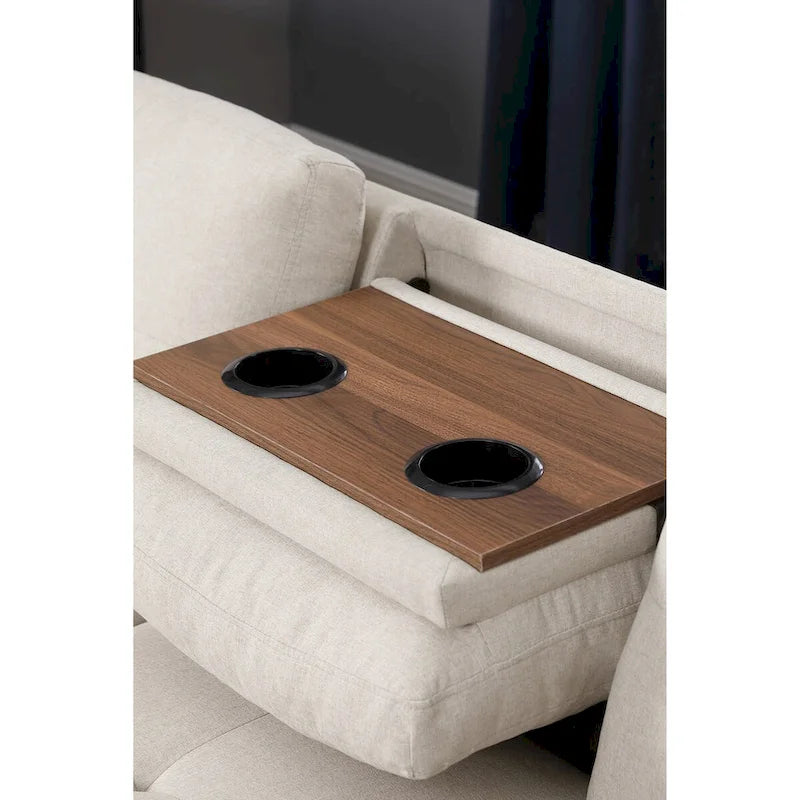 Divano sezionale a L bianco/beige, angolare sinistro, con penisola e pouf, 3-4 posti