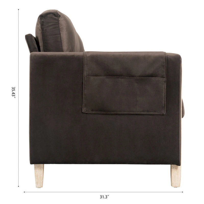 Divano a 3 posti in tessuto marrone con gambe in legno