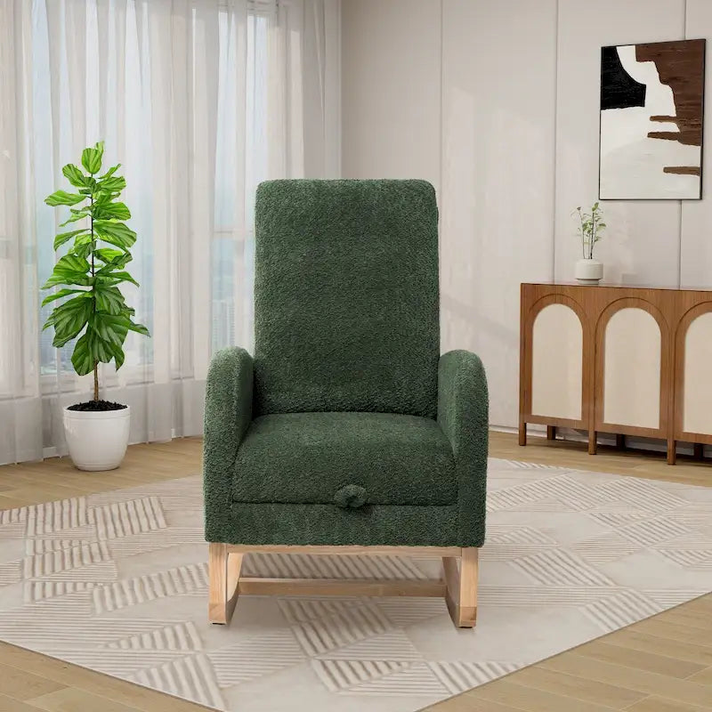 Poltrona a dondolo in tessuto bouclé con poggiapiedi, singola – Antracite / Caramello / Grigio chiaro / Blu navy / Avorio / Verde