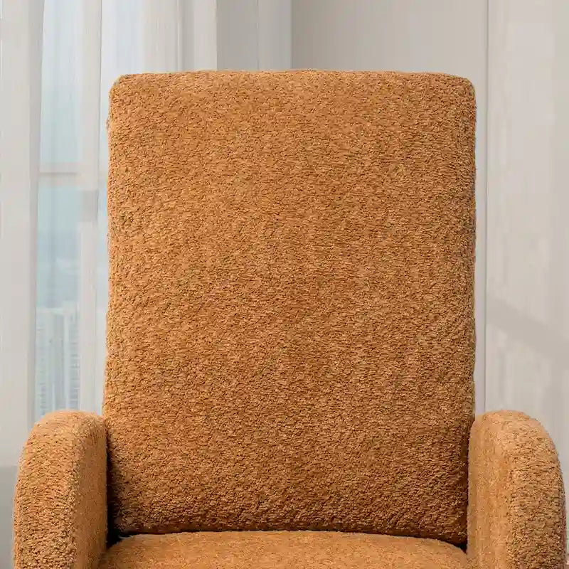 Poltrona a dondolo in tessuto bouclé con poggiapiedi, singola – Antracite / Caramello / Grigio chiaro / Blu navy / Avorio / Verde