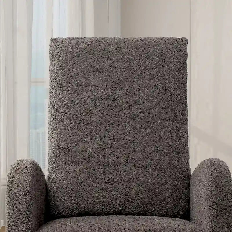 Poltrona a dondolo in tessuto bouclé con poggiapiedi, singola – Antracite / Caramello / Grigio chiaro / Blu navy / Avorio / Verde