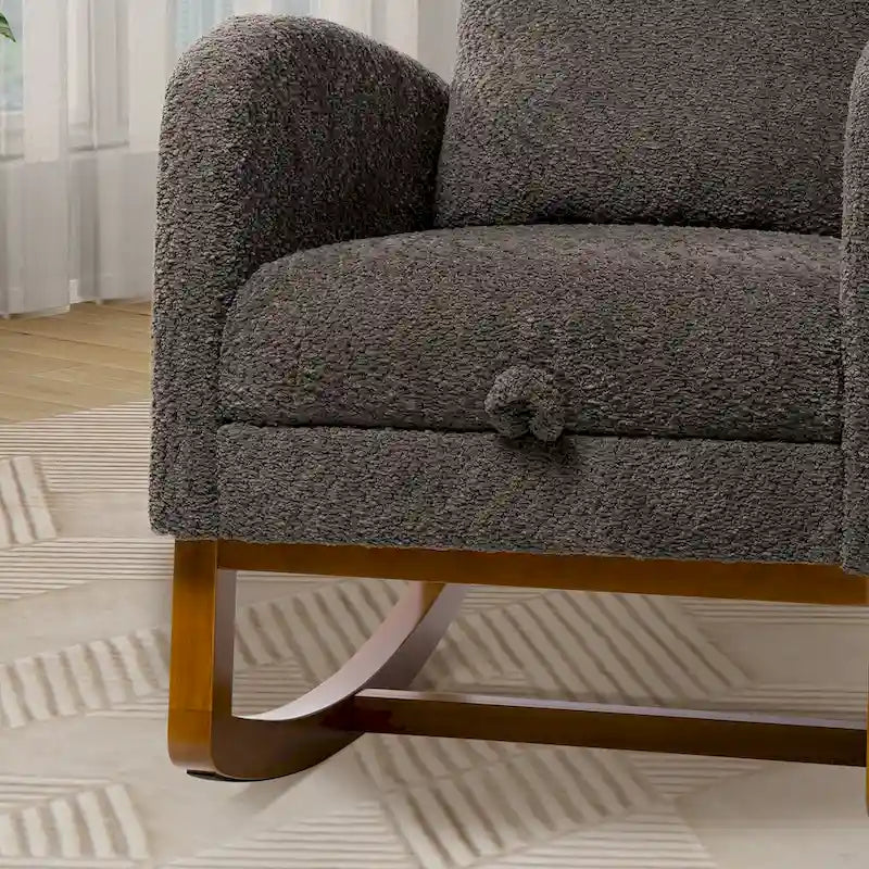Poltrona a dondolo in tessuto bouclé con poggiapiedi, singola – Antracite / Caramello / Grigio chiaro / Blu navy / Avorio / Verde