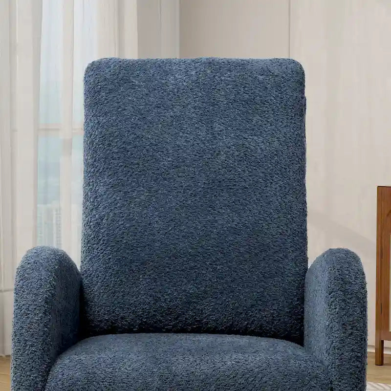 Poltrona a dondolo in tessuto bouclé con poggiapiedi, singola – Antracite / Caramello / Grigio chiaro / Blu navy / Avorio / Verde