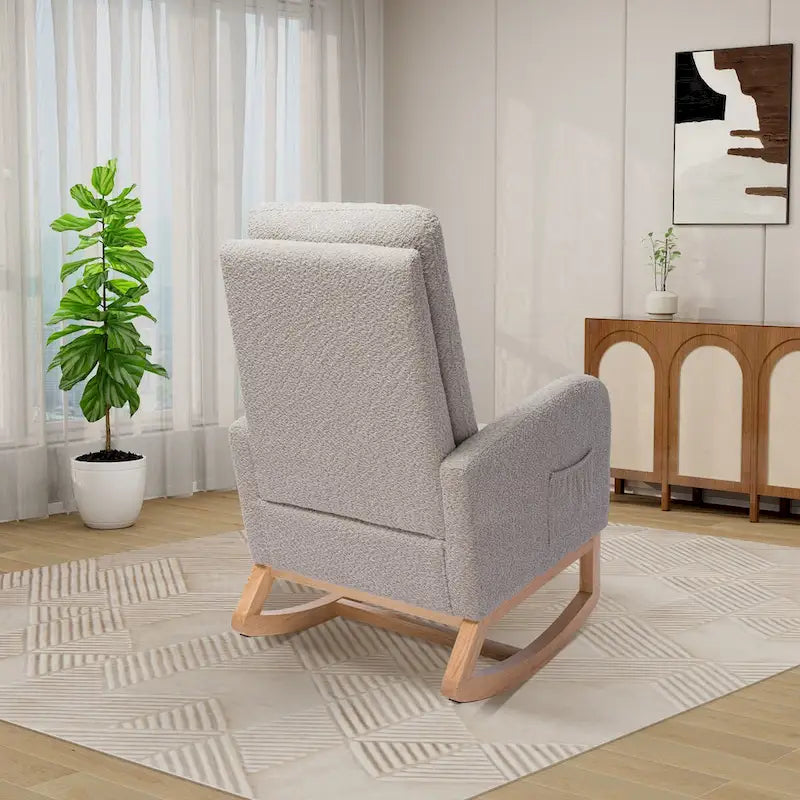 Poltrona a dondolo in tessuto bouclé con poggiapiedi, singola – Antracite / Caramello / Grigio chiaro / Blu navy / Avorio / Verde