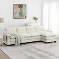 Divano sezionale a L in ciniglia beige/grigio/giallo/blu navy con chaise longue, 5 posti