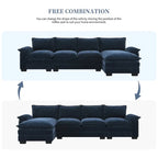 Divano sezionale a L in ciniglia beige/grigio/giallo/blu navy con chaise longue, 5 posti