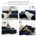 Divano sezionale a L in ciniglia beige/grigio/giallo/blu navy con chaise longue, 5 posti