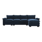 Divano sezionale a L in ciniglia beige/grigio/giallo/blu navy con chaise longue, 5 posti
