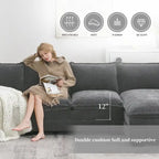 Divano sezionale a L in ciniglia beige/grigio/giallo/blu navy con chaise longue, 5 posti
