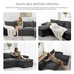 Divano sezionale a L in ciniglia beige/grigio/giallo/blu navy con chaise longue, 5 posti