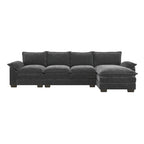 Divano sezionale a L in ciniglia beige/grigio/giallo/blu navy con chaise longue, 5 posti