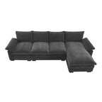 Divano sezionale a L in ciniglia beige/grigio/giallo/blu navy con chaise longue, 5 posti