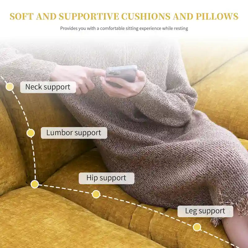 Divano sezionale a L in ciniglia beige/grigio/giallo/blu navy con chaise longue, 5 posti