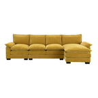 Divano sezionale a L in ciniglia beige/grigio/giallo/blu navy con chaise longue, 5 posti