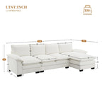 Divano sezionale a L in ciniglia beige/grigio/giallo/blu navy con chaise longue, 5 posti
