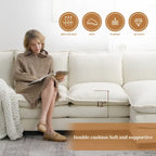Divano sezionale a L in ciniglia beige/grigio/giallo/blu navy con chaise longue, 5 posti