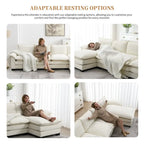 Divano sezionale a L in ciniglia beige/grigio/giallo/blu navy con chaise longue, 5 posti