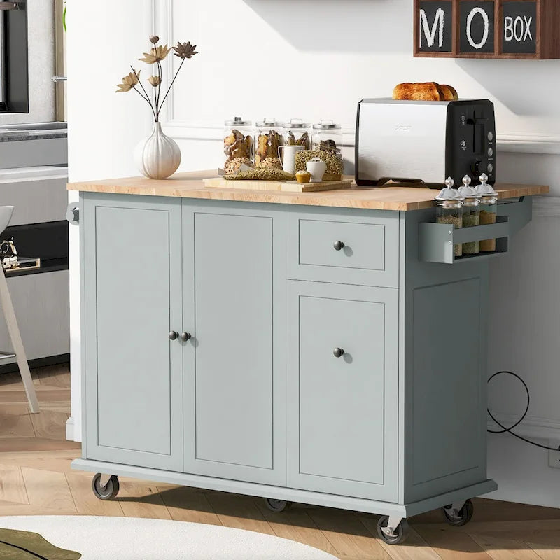 53.9  Width Rolling Kitchen Cart on Wheels with Internal Storage Rack - N/A
