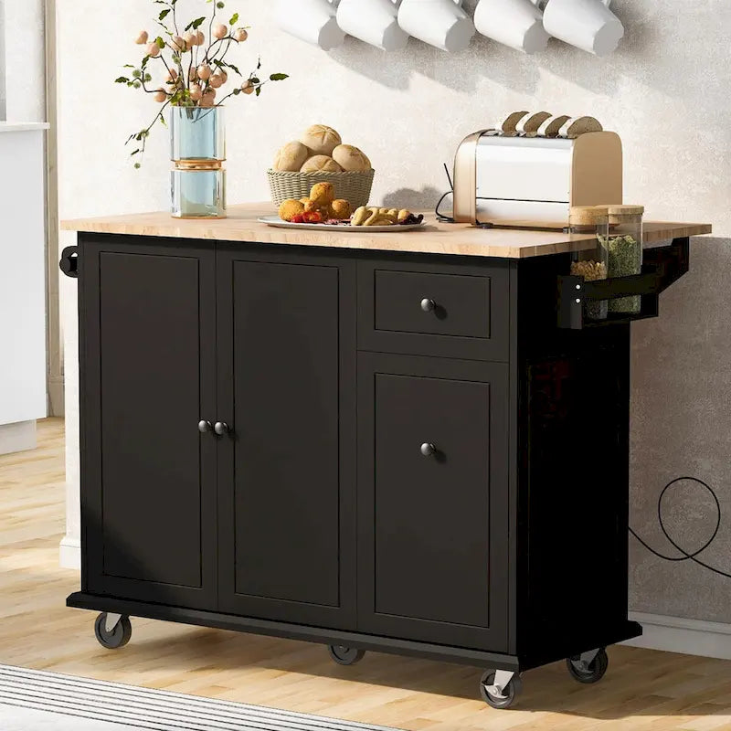 Carrello da Cucina Pieghevole con Rotelle, con Organizer Estraibile a 3 Ripiani, Bianco/Nero/Grigio+Blu, per 1-2 Persone