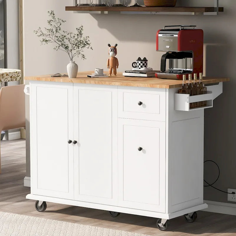 Carrello da Cucina Pieghevole con Rotelle, con Organizer Estraibile a 3 Ripiani, Bianco/Nero/Grigio+Blu, per 1-2 Persone