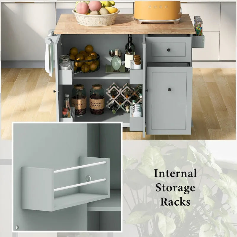 Carrello da Cucina Pieghevole con Rotelle, con Organizer Estraibile a 3 Ripiani, Bianco/Nero/Grigio+Blu, per 1-2 Persone