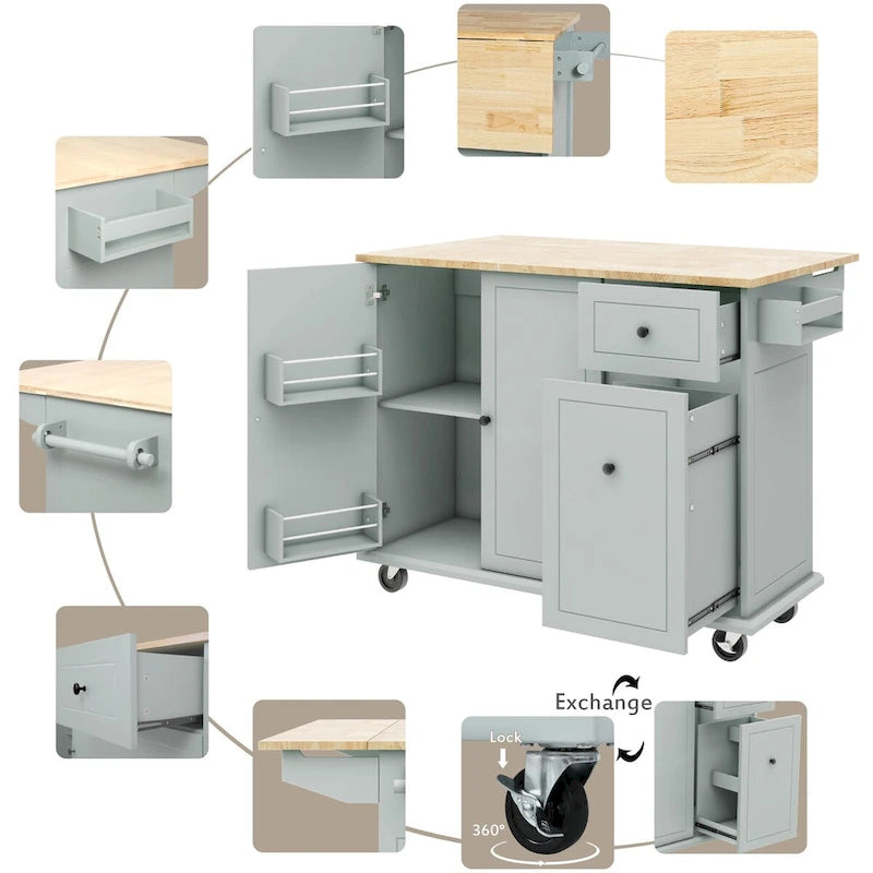 Carrello da Cucina Pieghevole con Rotelle, con Organizer Estraibile a 3 Ripiani, Bianco/Nero/Grigio+Blu, per 1-2 Persone