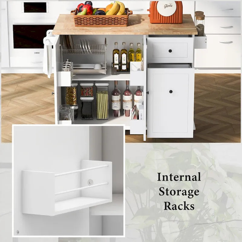 Carrello da Cucina Pieghevole con Rotelle, con Organizer Estraibile a 3 Ripiani, Bianco/Nero/Grigio+Blu, per 1-2 Persone