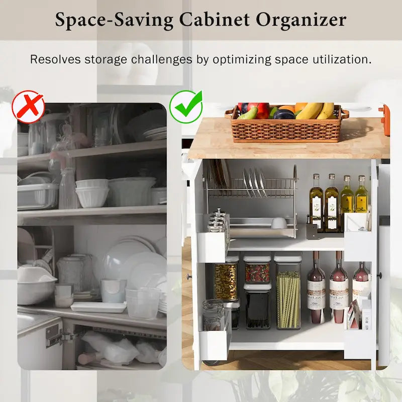 Carrello da Cucina Pieghevole con Rotelle, con Organizer Estraibile a 3 Ripiani, Bianco/Nero/Grigio+Blu, per 1-2 Persone
