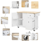 Carrello da Cucina Pieghevole con Rotelle, con Organizer Estraibile a 3 Ripiani, Bianco/Nero/Grigio+Blu, per 1-2 Persone