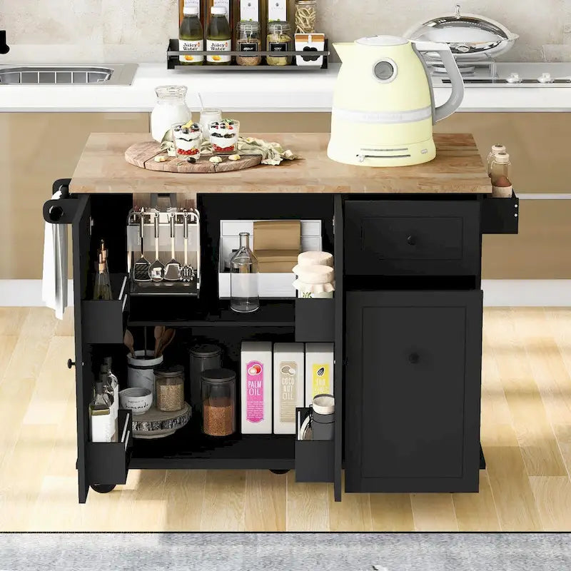 Carrello da Cucina Pieghevole con Rotelle, con Organizer Estraibile a 3 Ripiani, Bianco/Nero/Grigio+Blu, per 1-2 Persone
