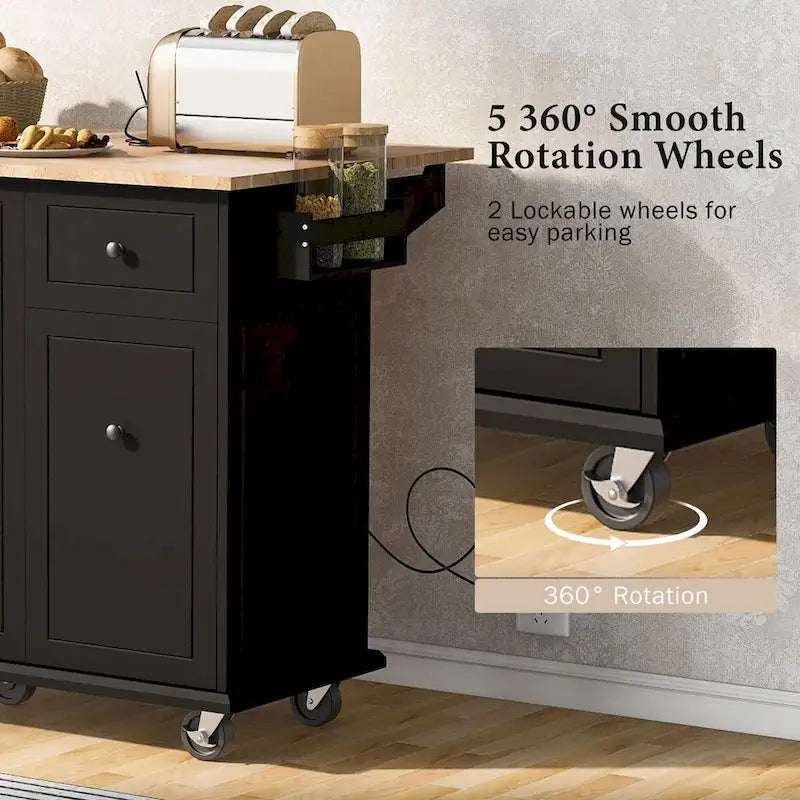 Carrello da Cucina Pieghevole con Rotelle, con Organizer Estraibile a 3 Ripiani, Bianco/Nero/Grigio+Blu, per 1-2 Persone
