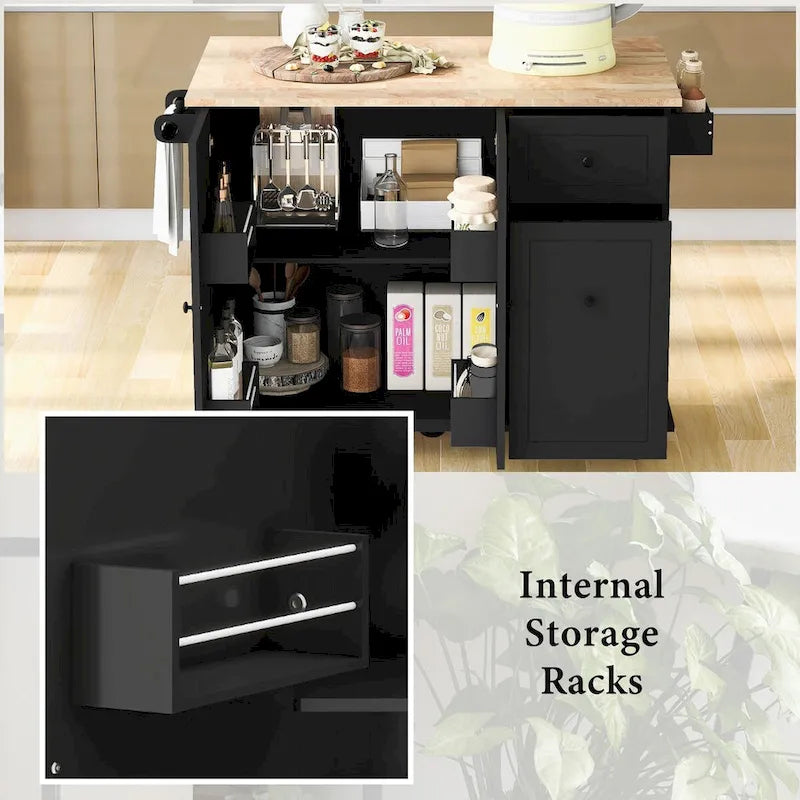 Carrello da Cucina Pieghevole con Rotelle, con Organizer Estraibile a 3 Ripiani, Bianco/Nero/Grigio+Blu, per 1-2 Persone