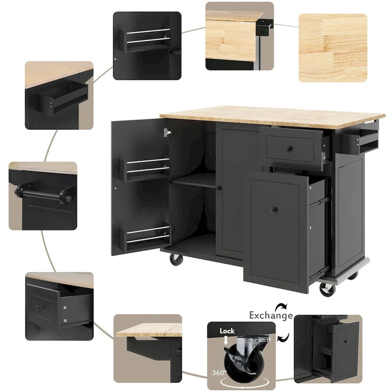Carrello da Cucina Pieghevole con Rotelle, con Organizer Estraibile a 3 Ripiani, Bianco/Nero/Grigio+Blu, per 1-2 Persone