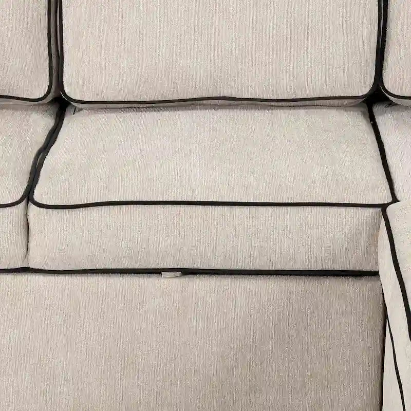 Divano letto estraibile a L Marrone/Crema/Grigio, in lino, 3-4 posti a sedere