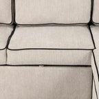 Divano letto estraibile a L Marrone/Crema/Grigio, in lino, 3-4 posti a sedere