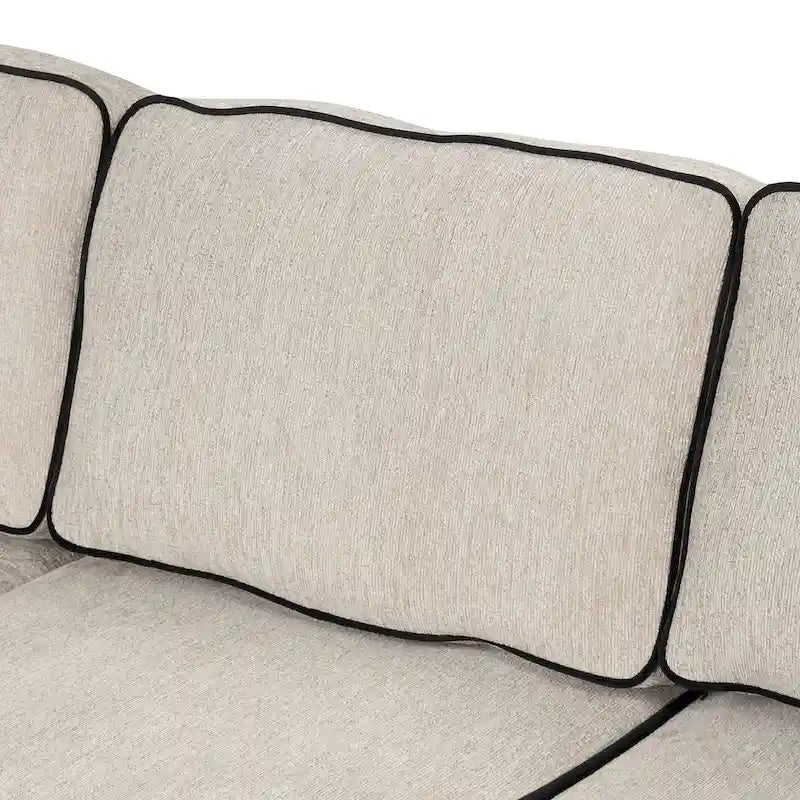 Divano letto estraibile a L Marrone/Crema/Grigio, in lino, 3-4 posti a sedere