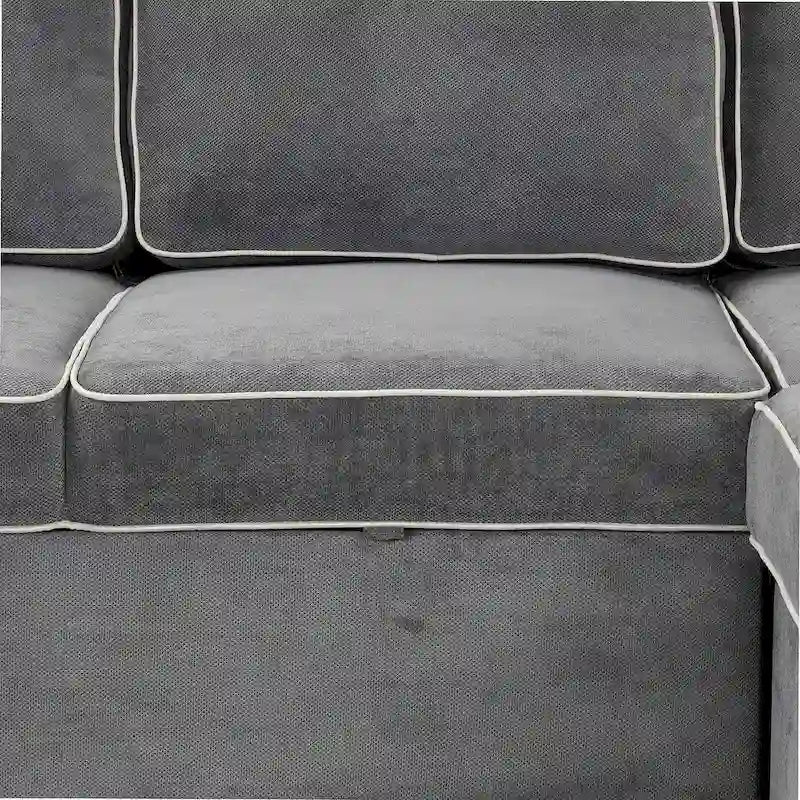 Divano letto estraibile a L Marrone/Crema/Grigio, in lino, 3-4 posti a sedere