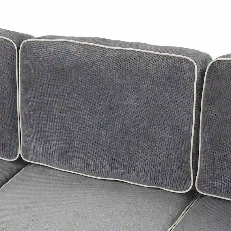 Divano letto estraibile a L Marrone/Crema/Grigio, in lino, 3-4 posti a sedere