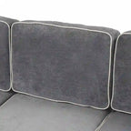 Divano letto estraibile a L Marrone/Crema/Grigio, in lino, 3-4 posti a sedere