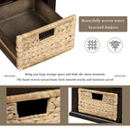 Panca contenitore rustica con cuscino, 3 cassetti e cesti in rattan, seduta singola, colore bianco/naturale/espresso/blu navy