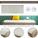Panca contenitore rustica con cuscino, 3 cassetti e cesti in rattan, seduta singola, colore bianco/naturale/espresso/blu navy
