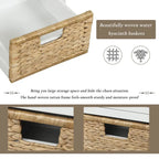 Panca contenitore rustica con cuscino, 3 cassetti e cesti in rattan, seduta singola, colore bianco/naturale/espresso/blu navy