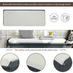 Panca contenitore rustica con cuscino, 3 cassetti e cesti in rattan, seduta singola, colore bianco/naturale/espresso/blu navy