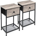Comodini con parte superiore in legno greige set da 2, 1 cassetto e ripiano aperto